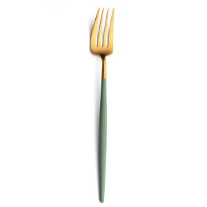 Fourchette de service Goa Cutipol vert céladon et doré 26 cm