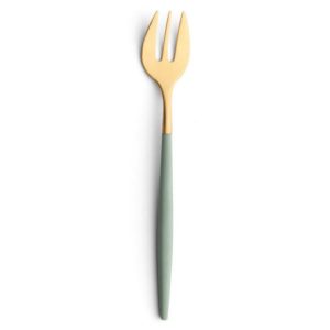 Fourchette à huître Goa Cutipol vert céladon et doré 17 cm