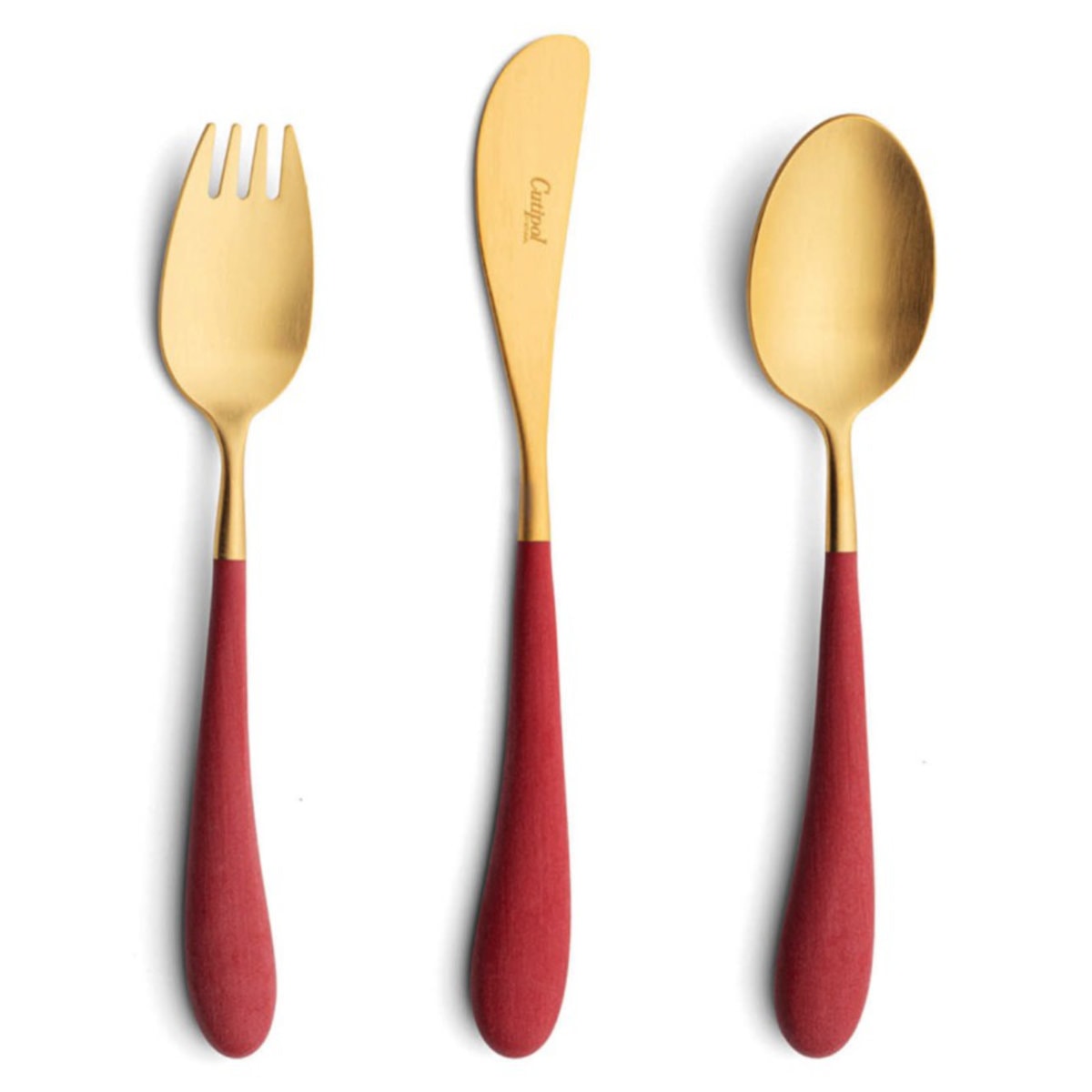 Set de couverts Alice Cutipol rouge et doré mat