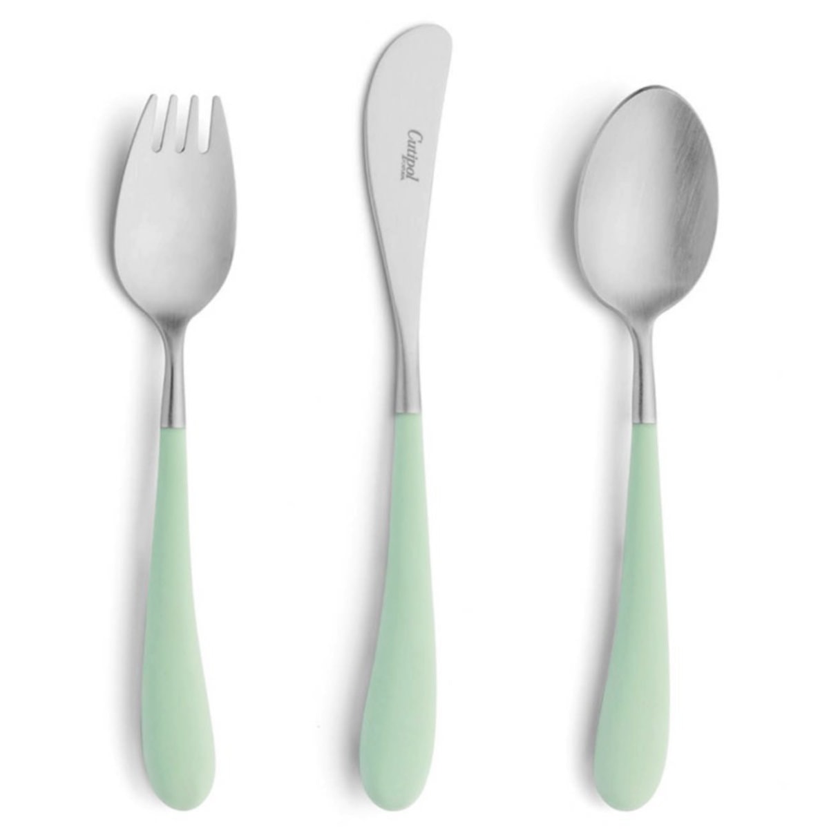 Set de couverts Alice Cutipol vert céladon et inox brossé