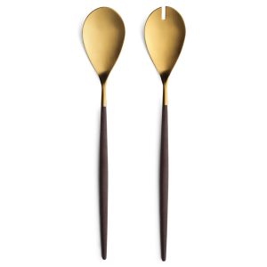 Couverts à salade Mio Cutipol marron et doré mat 29 cm
